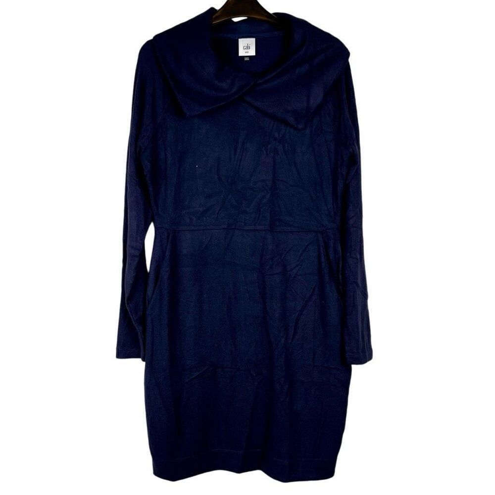 Cabi Women’s Navy Long Sleeve Cowl Neck Pocket Dress XXS